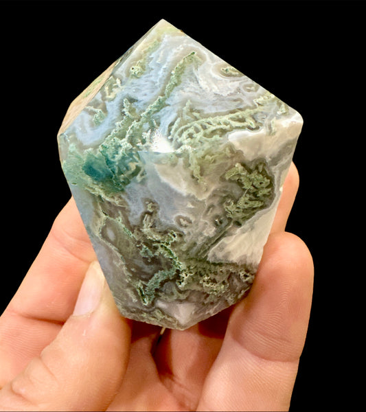 Moss Agate Hexagonal Carving